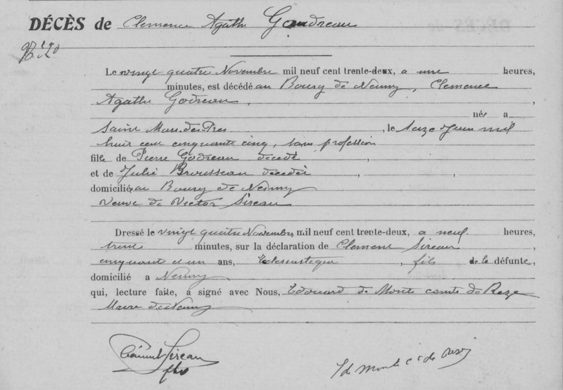 Fichier:Acte de décés Clémence Goudreau.png